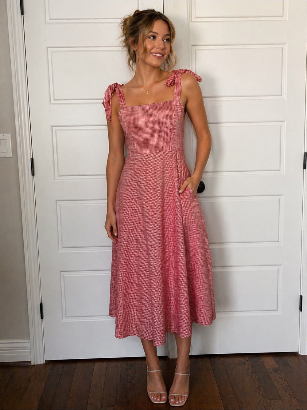 Draper James Rose-gingham Print Tie Strap Midi Dress - Picture 13 of 14